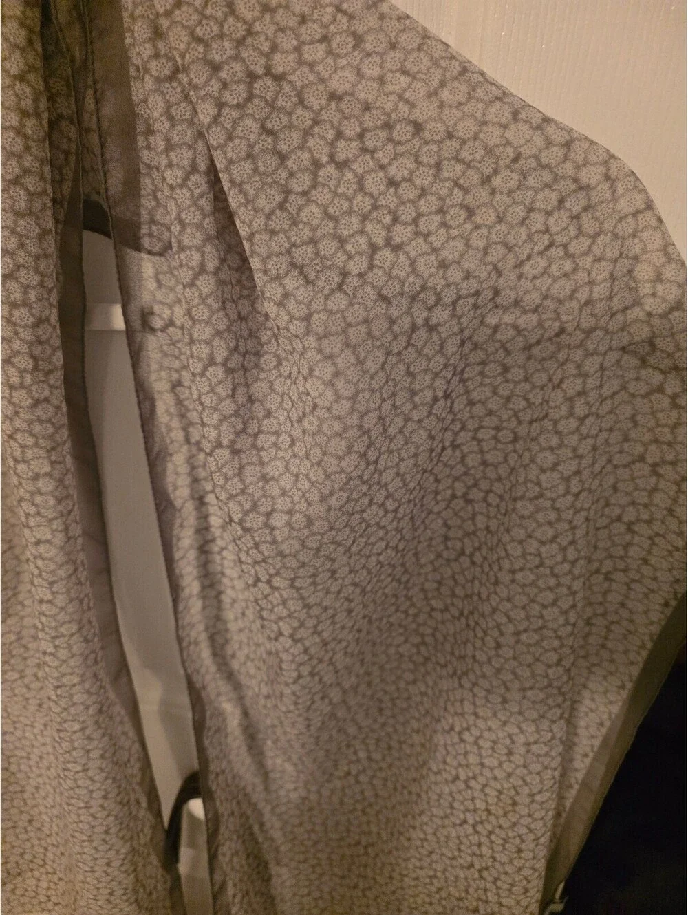 Jennifer Moore Lightweight Sheer Scarf with Subtle Pattern and Gray Trim